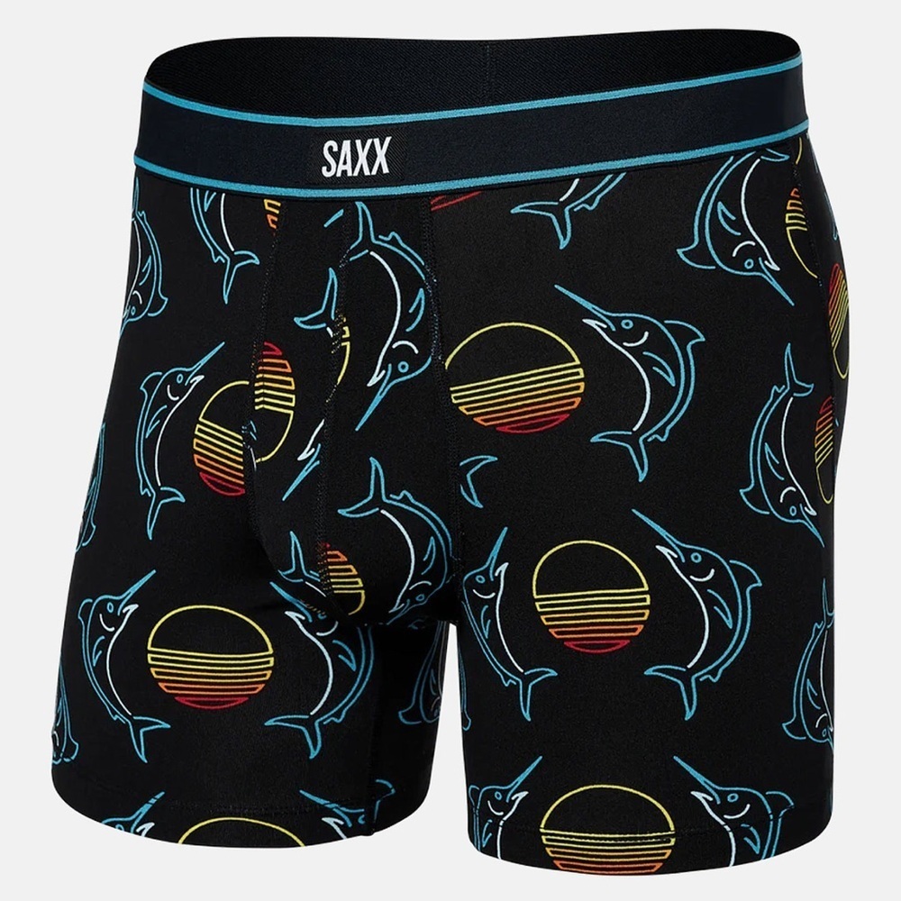 SAXX Men's Daytripper Boxer Briefs Sunset Crest print Dolphins novelty size M